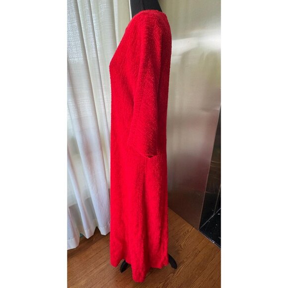 Vintage 70s maxi dress, red kaftan robe, wide flared sleeves, wool blend - Picture 5 of 9